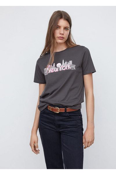 MANGO Woman Βαμβακερό μπλουζάκι με σχέδια