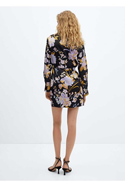 MANGO Woman Çiçek Desenli Saten Elbise