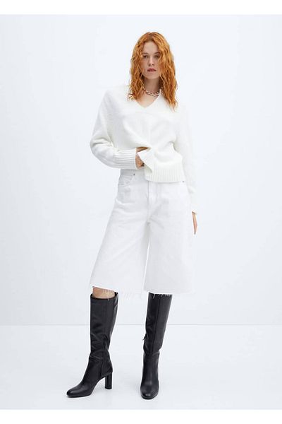 MANGO Woman Runder Pullover mit V-Ausschnitt