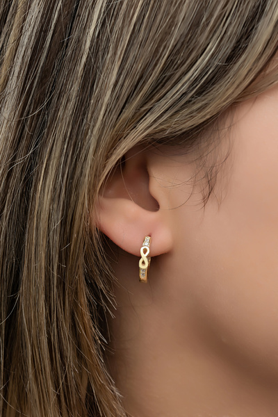 Nereze 925 Ayar Gümüş Gold Kaplama Sonsuzluk Detay 15 mm Halka Küpe