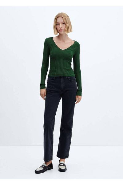 MANGO Woman Pulover din tricot din cauciuc cu decolteu în V