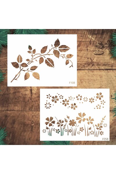 STENCİLTASARIM Stencil Tasarım 15x20cm İkili stencil seti - Dekoratif Duvar V...