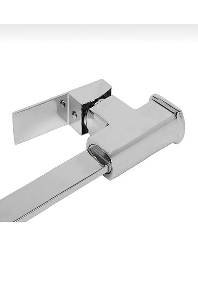 İSAOĞLU YAPI Kitchen Faucet Square Modern Sink Tap Silver Silver Kitchen Faucet