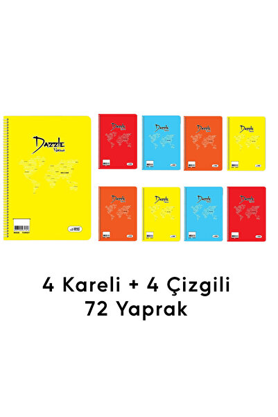İkra Kırtasiye 8 Adet 72YP Spiralli Kaliteli Defter Seti - Kareli ve Çizgili