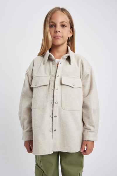 DeFacto Girl's Oversize Fit Flannel Long Sleeve Shirt