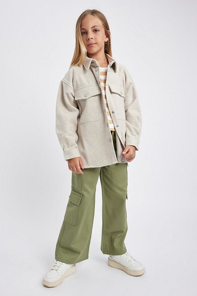 DeFacto Girl's Oversize Fit Flannel Long Sleeve Shirt