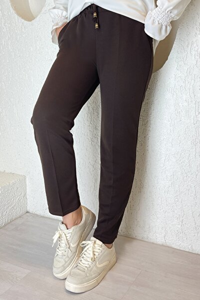 InStyle Παντελόνι από ύφασμα Lycra διπλό με λάστιχο στη μέση - Bitter Brown