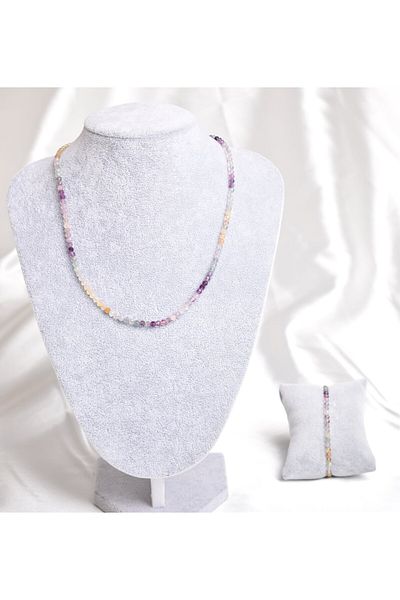 Safnaturel Fluorite Natural Stone Necklace and Bracelet Set 3-4 mm