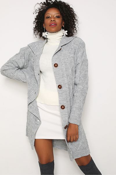 AVORWE Hair Knitted Patterned Pocket Detailed Front Buttoned Knitwear Cardigan