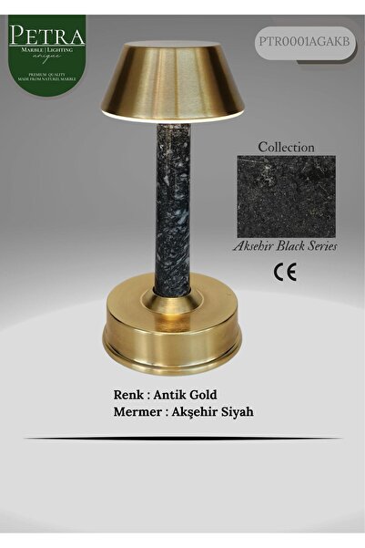 Petra Marble Akşehir Black Collection Lüks Ambiyans Doğal Mermer Masa Lambası