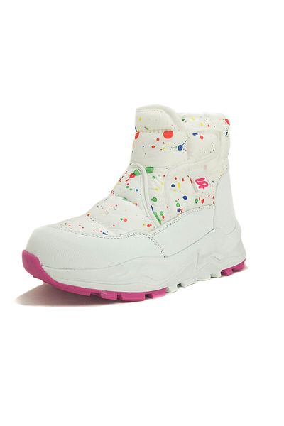 GDT Ayakkabı White Fuchsia Color Patterned Waterproof Velcro Children's Boots