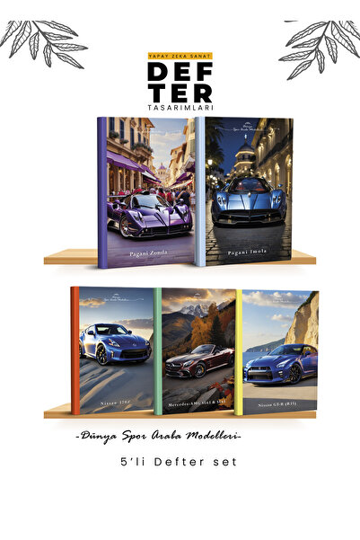 YAPAY ZEKA SANAT Set de caiete din 5 piese World Sports Cars 9-6