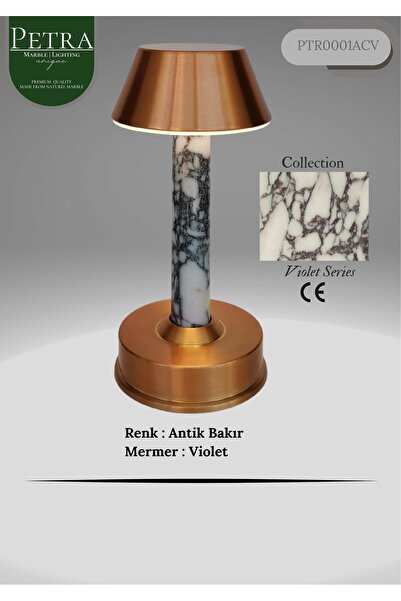 Petra Marble Violet Collection Lüks Ambiyans Doğal Mermer Masa Lambası