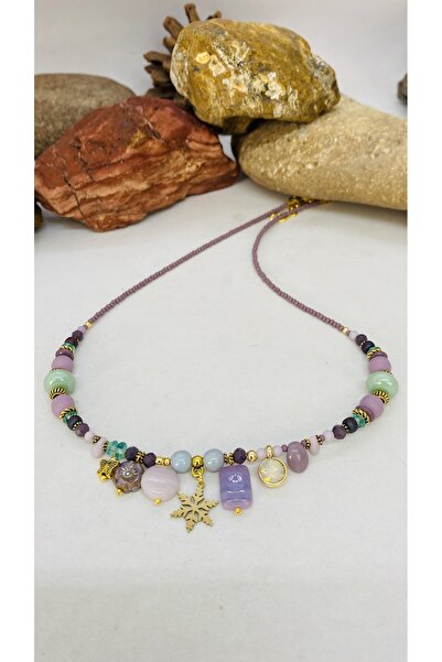 Porsuk Alternatif El yapımı çek camı pirinç aparatlı seramik taşlı kadın kolye