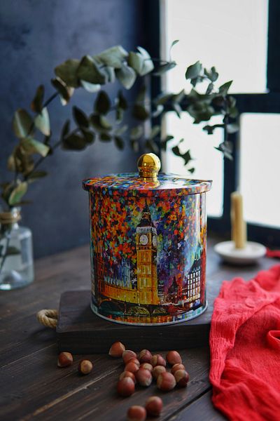 EVLE Ef143-01 Afremov Big Ban Patterned Round Metal Storage Container 14 Cm
