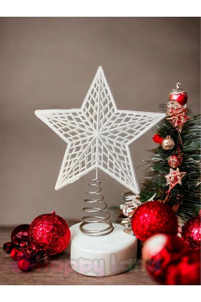 Happyland Christmas Pine Tree Ornament Luxury Christmas Tree Peak Star 25cm Footed White New Year Ornament