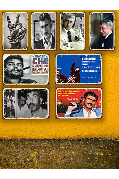 TAKIFİX Che Guevara Yılmaz Güney & Che Guevara Seti 8 Adet 20x30 Cm Retro Ahş...