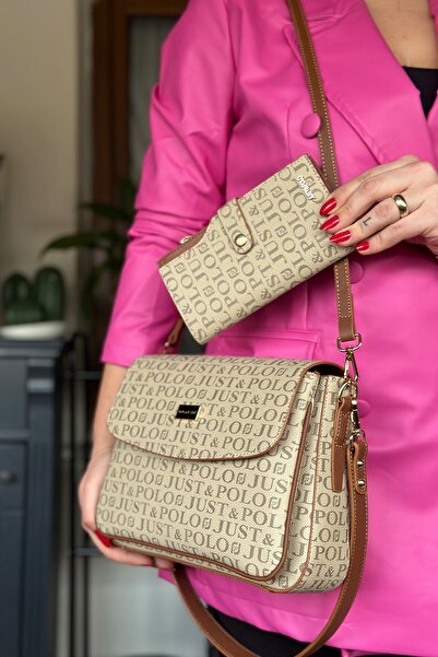 Just Polo حقيبة كتف نسائية كبيرة الحجم مكونة من 5 أقسام وحزامين 2184 مجموعة م...