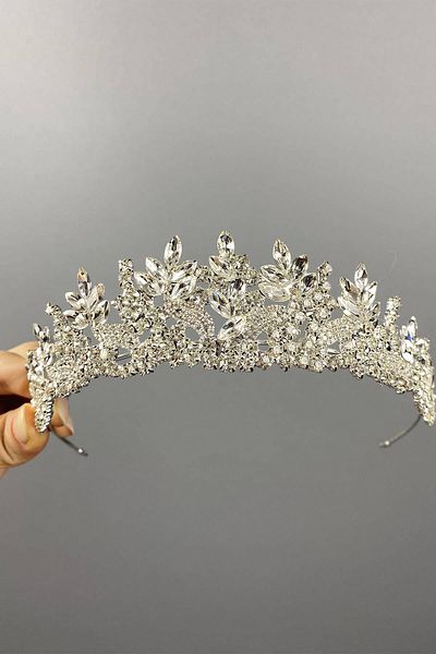 Hobigram Culoarea argintie Selur Leaf Model Henna și Coroana de Mireasă – Coroană, Piatră de Cristal, Model Elegant, Coroana de Mireasă – Coroană