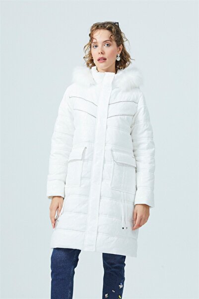 Moodbasic Mb18.62 Taşlı Baskılı Mont - Beyaz