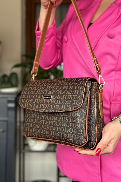 Just Polo حقيبة كتف نسائية كبيرة الحجم مكونة من 5 أقسام وحزامين 2184 بني تان