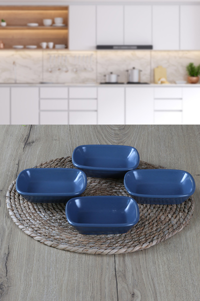 Keramika 4 Adet 13cm Mat Mavi Kahvaltılık Çerezlik Kayık