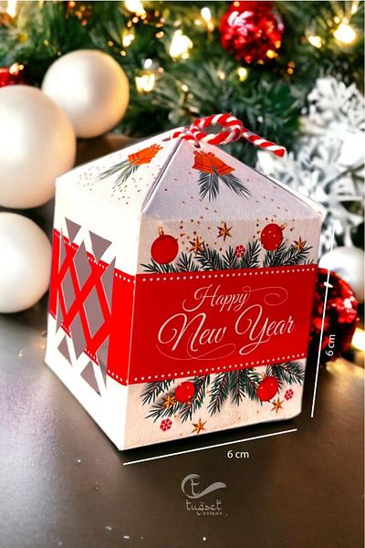 t tuğset etiket Happy New Year New Year's Eve Gift Box with Window 10 Pieces -t643