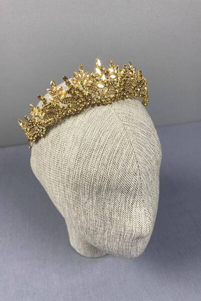 Hobigram Honey Color Whole Leaf Model Henna and Bridal Crown – Crown, Crystal Stone, Stylish Model, Bridal Crown – Crown –