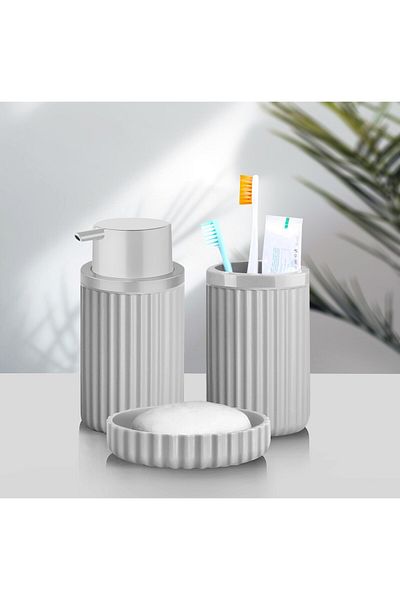 Kavi Entegre Plastik Gray Acrylic Bathroom Set 3 Pieces Round