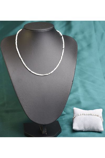 Safnaturel Moon Stone Natural Stone Necklace and Bracelet Set 3-4 mm