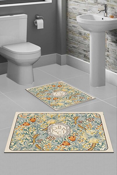 Qatalina Dijital Baskılı Kaymaz Taban Dot Taban Banyo Paspası Klozet Paspası