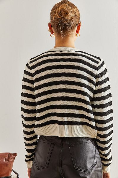 Bianco Lucci Cardigan tricot cu dungi împletit lateral cu nasturi pentru femei