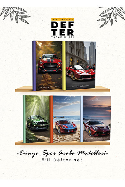 YAPAY ZEKA SANAT مجموعة دفاتر ملاحظات للسيارات الرياضية العالمية مكونة من 5 قطع 4-6