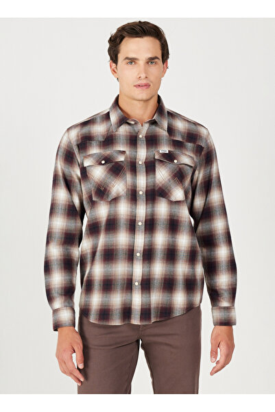 WRANGLER Loose Fit Kahve Erkek Gömlek W556B3H68 Uzun Kollu Gömlek