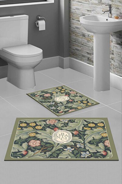 Qatalina Dekor Renkli Çiçekler Desenli Yıkanabilir Kaymaz Taban 2li Banyo Hal...