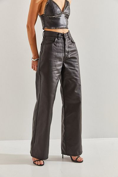Bianco Lucci Beschichtete Palazzo-Hose für Damen