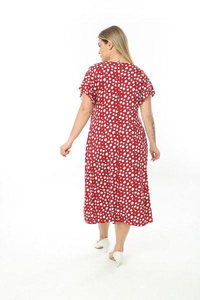 XL Modam WOMEN'S LARGE SIZE LYCRAL VISKOSE RED AND WHITE DROP PATTERN DRESS