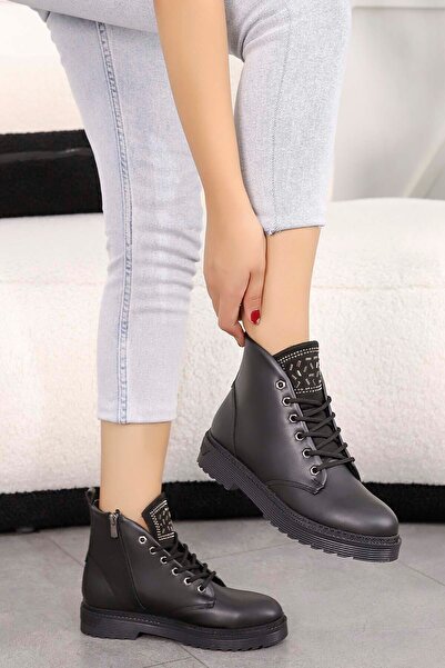 Mamito Ayakkabı Fls 03-207 Taş Detaylı Bot-siyah-deri