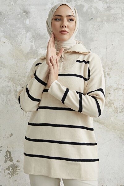 InStyle Πλεκτό πουλόβερ Maroya ριγέ - Εκρού