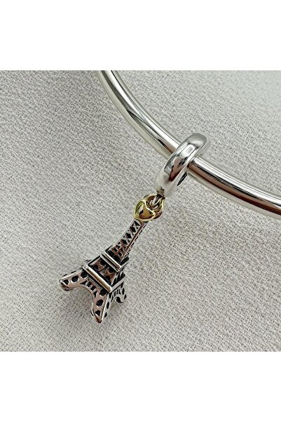 My Story Kadın 925 Ayar Gümüş Paris Eyfel Kulesi ve Küçük Kalp   Bileklikleri...