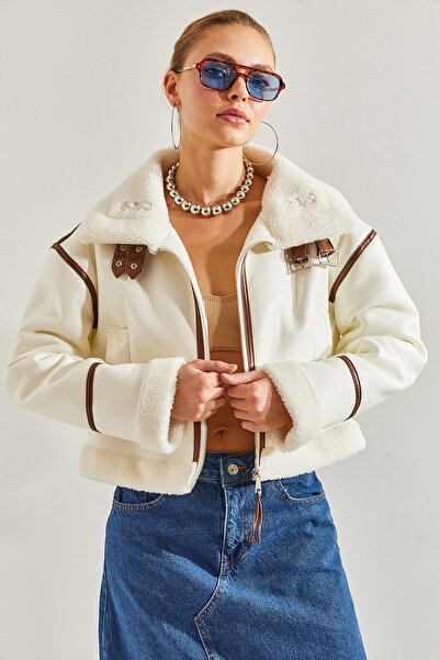 Bianco Lucci Dámský laminovaný dlouhý kabát s paspulí