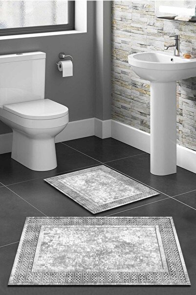 Qatalina Etnik Desenli Gri 2'li Halı Takımı (60x100/40x60)