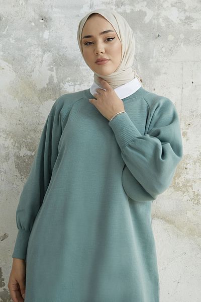InStyle Mina Balloon Sleeve Knitwear Dress - Turquoise