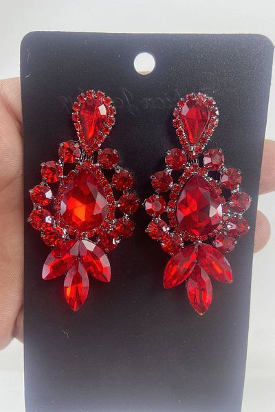 Hobigram Red Three Shuttle Model Large Small Stone Henna Wedding Engagement Earrings