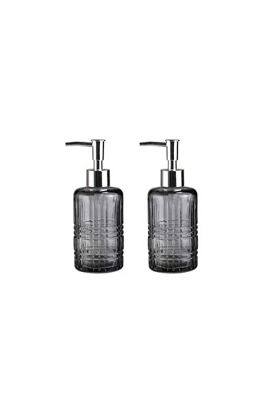 Bosphorus BATHROOM SET GLASS LIQUID SOAP HOLDER 2 PIECES, CRYSTAL PATTERNED GRAY 300ML 6,8X17,6CM