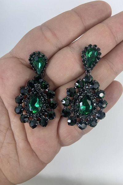 Hobigram أقراط خطوبة زفاف من الحجر الصغير الحجم من Green Drop Model – أقراط Bijoux، تصميم أنيق – Bijoux
