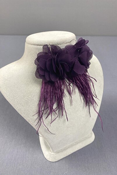 Hobigram Purple Laser Floral Ostrich Feather Earrings – Special Design, Accessory, Quality Production, Eye-Catching Style –