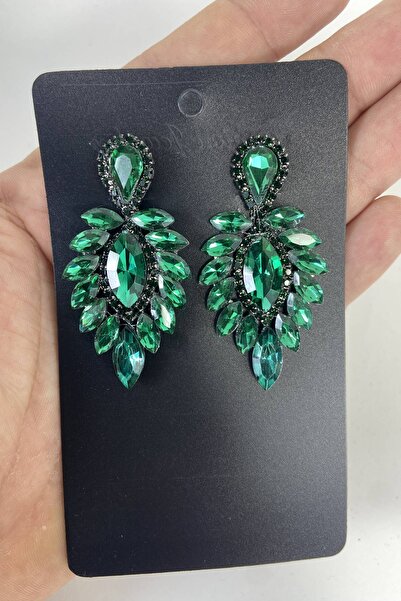 Hobigram Green Thin Shuttle Stone Henna Wedding Engagement Earring – Bijoux Earring, Stylish Design, Women's Accessory – Biju