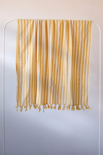 vivamaison 100% Cotton Loincloth, Colored Striped Washed Bath Towel, Beach Towel 90x180 cm Yellow