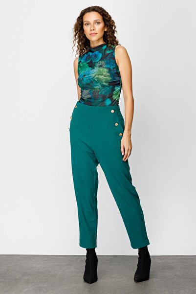 Ekol Ornamental Buttoned Trousers with Elastic Waist